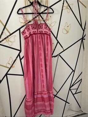 Pink Boho Embroidered Maxi Dress